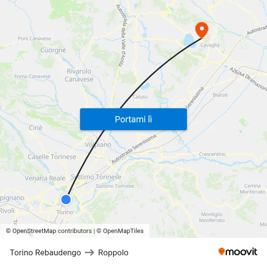 Torino Rebaudengo to Roppolo map