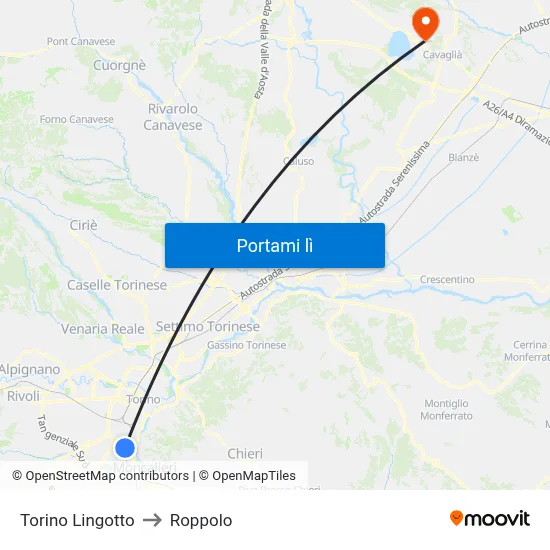 Torino Lingotto to Roppolo map