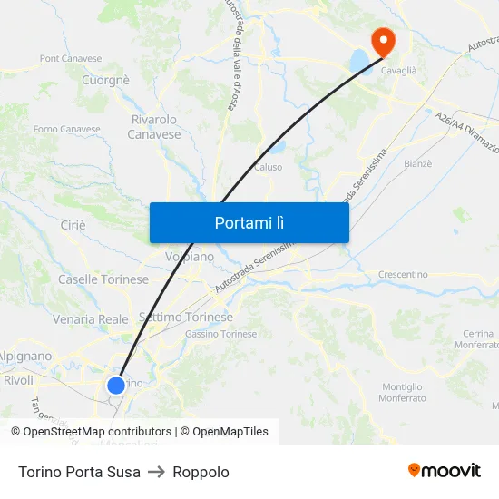 Torino Porta Susa to Roppolo map