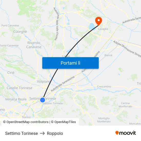 Settimo Torinese to Roppolo map