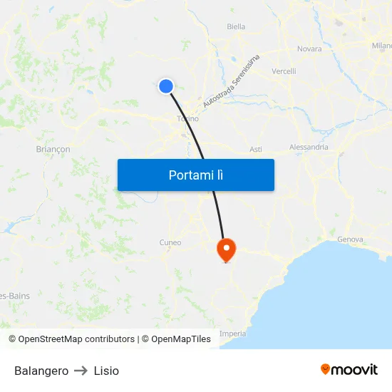 Balangero to Lisio map