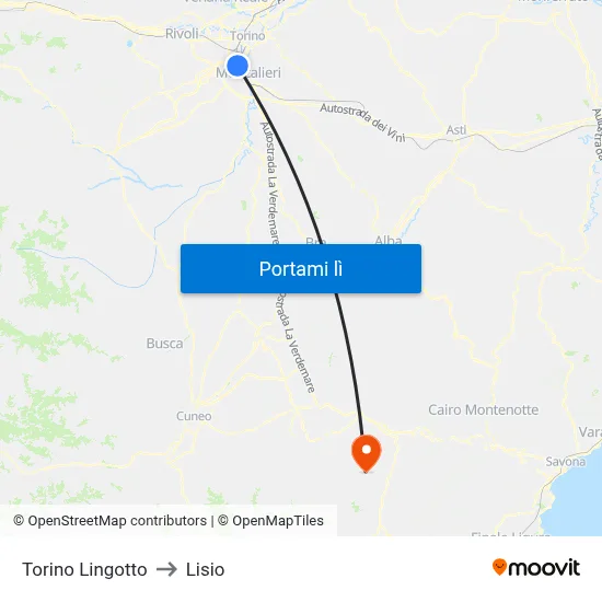 Torino Lingotto to Lisio map