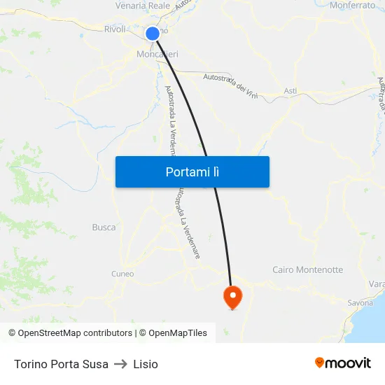 Torino Porta Susa to Lisio map