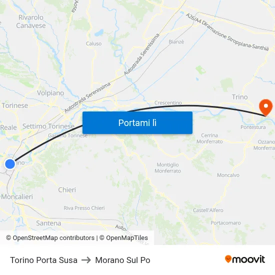 Torino Porta Susa to Morano Sul Po map