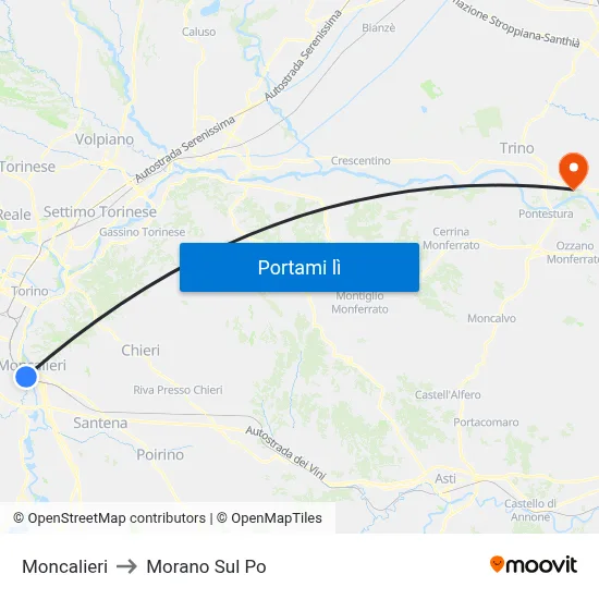 Moncalieri to Morano Sul Po map