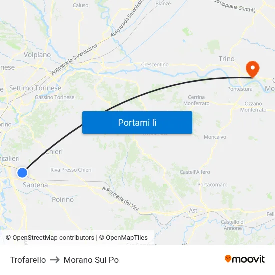 Trofarello to Morano Sul Po map