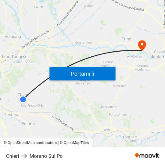 Chieri to Morano Sul Po map