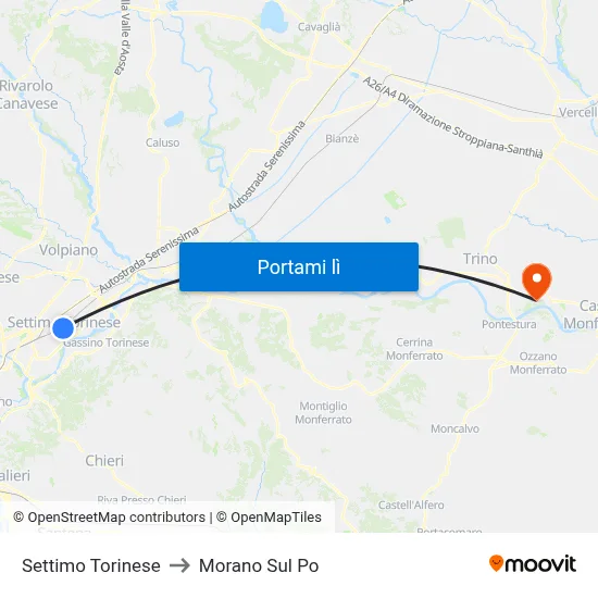 Settimo Torinese to Morano Sul Po map