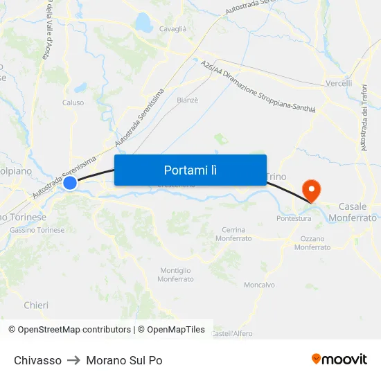 Chivasso to Morano Sul Po map