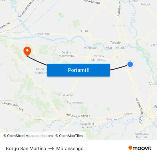 Borgo San Martino to Moransengo map