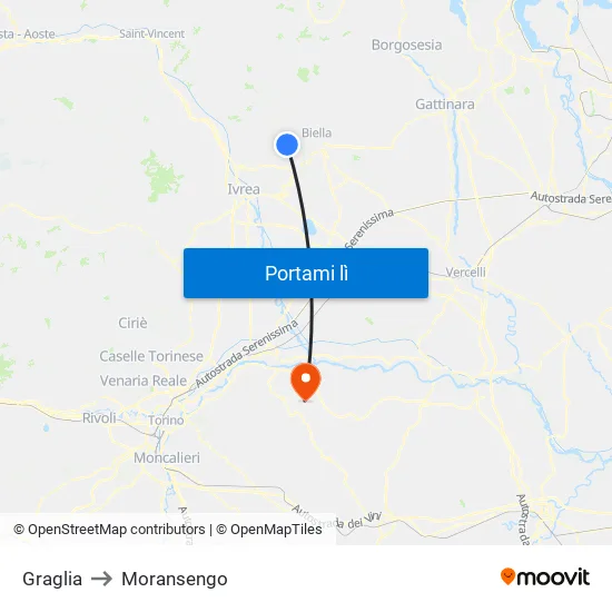 Graglia to Moransengo map