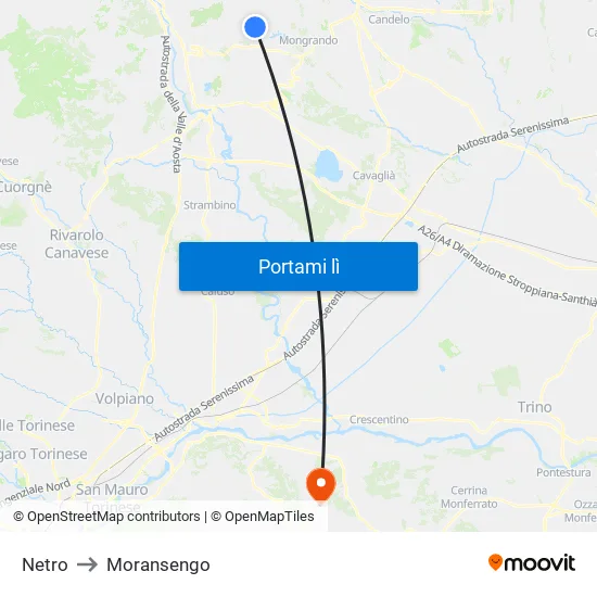 Netro to Moransengo map
