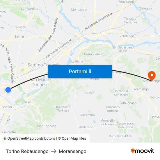 Torino Rebaudengo to Moransengo map