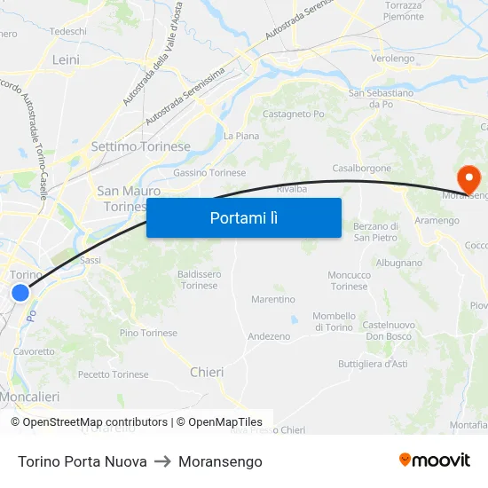 Torino Porta Nuova to Moransengo map