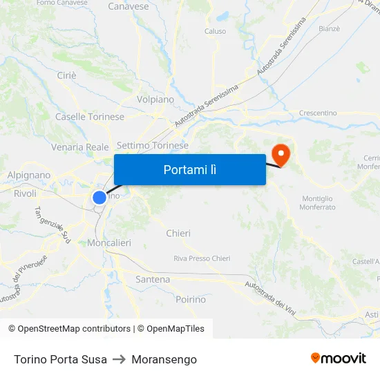 Torino Porta Susa to Moransengo map