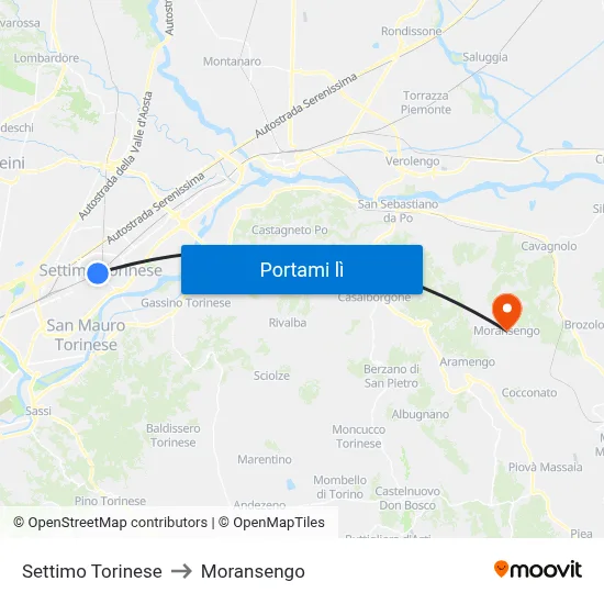 Settimo Torinese to Moransengo map
