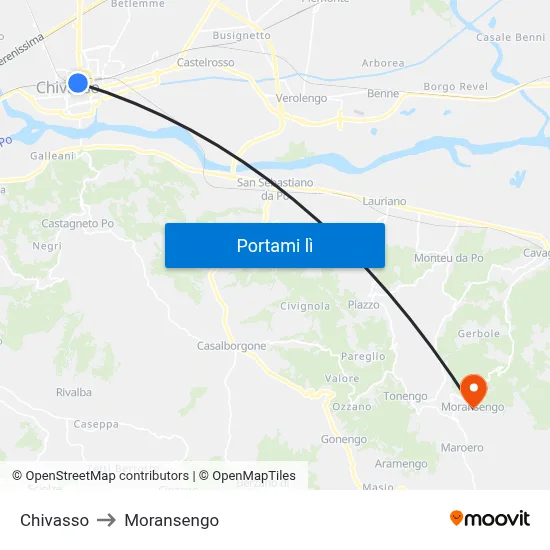Chivasso to Moransengo map