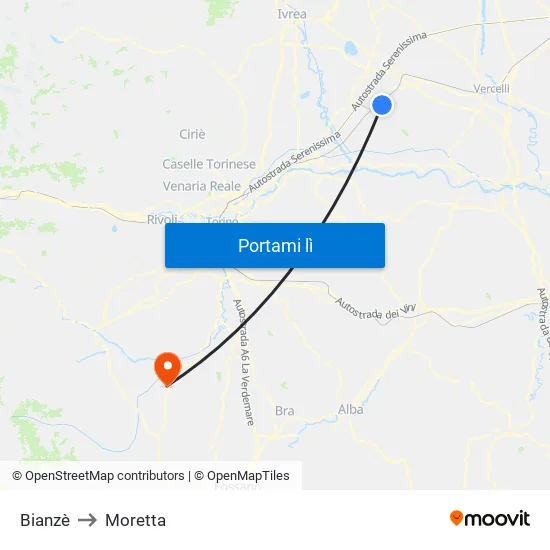 Bianzè to Moretta map