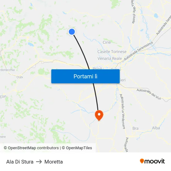 Ala Di Stura to Moretta map