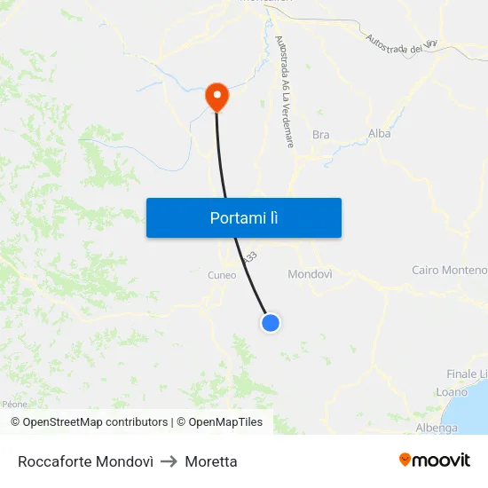 Roccaforte Mondovì to Moretta map