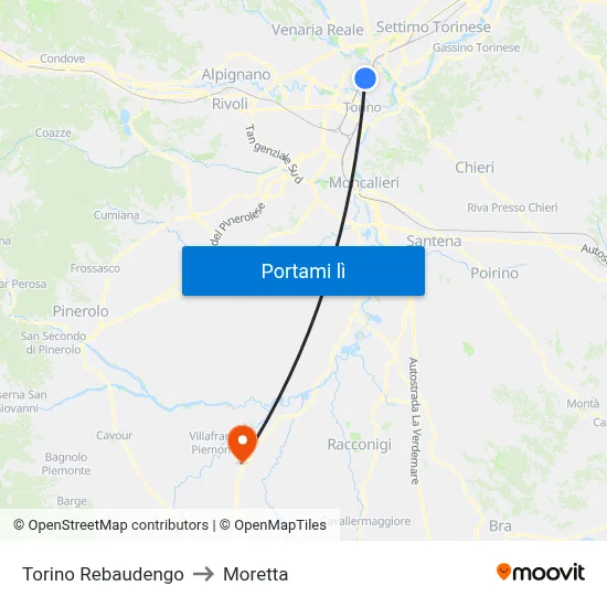 Torino Rebaudengo to Moretta map