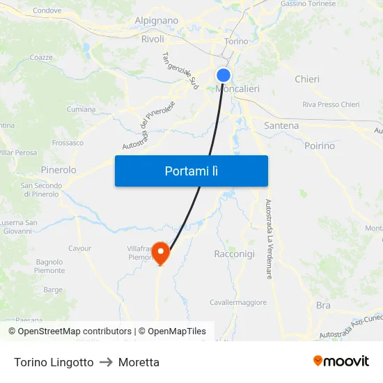 Torino Lingotto to Moretta map