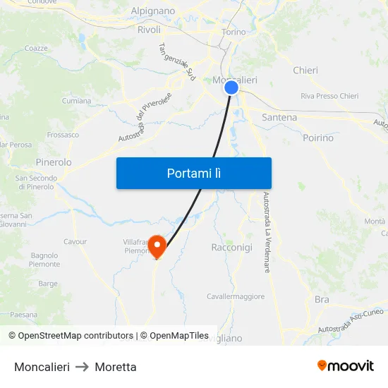 Moncalieri to Moretta map