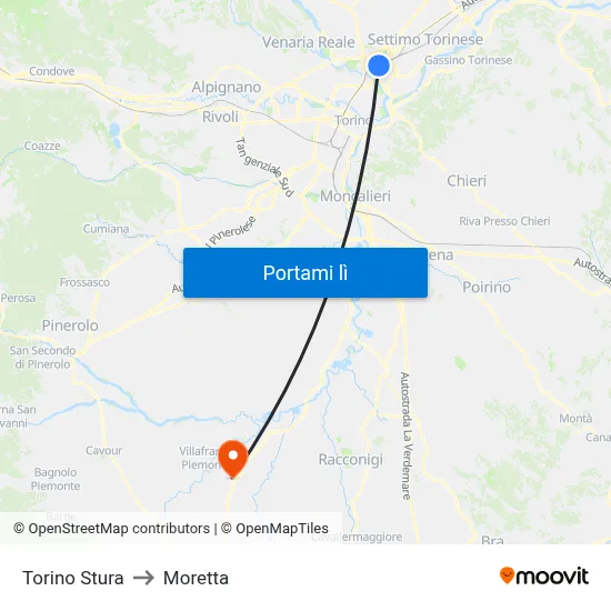 Torino Stura to Moretta map