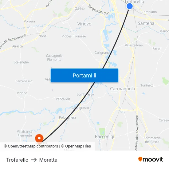 Trofarello to Moretta map