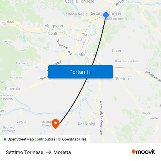 Settimo Torinese to Moretta map