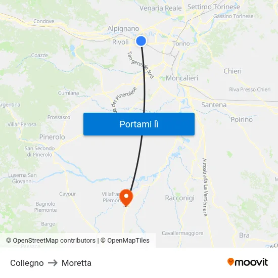 Collegno to Moretta map