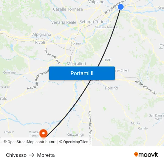 Chivasso to Moretta map
