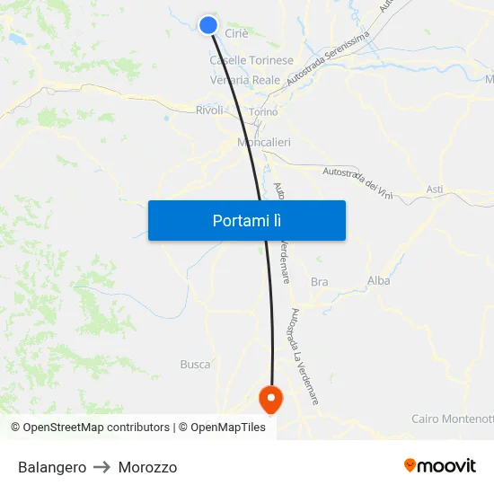 Balangero to Morozzo map