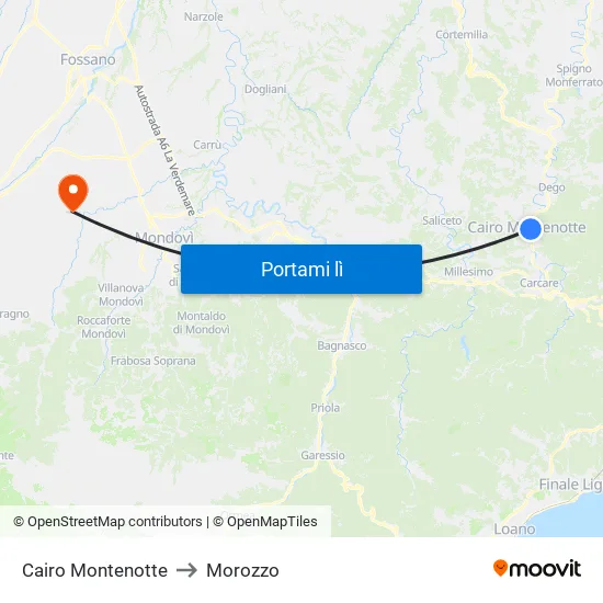 Cairo Montenotte to Morozzo map