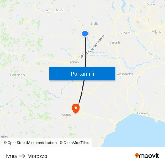 Ivrea to Morozzo map