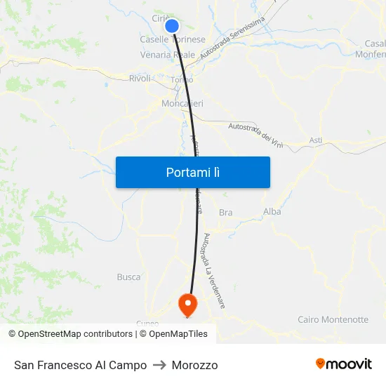 San Francesco Al Campo to Morozzo map
