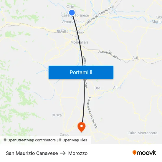 San Maurizio Canavese to Morozzo map