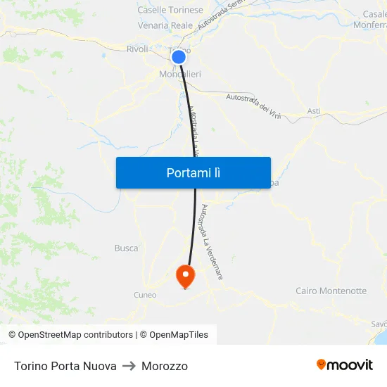 Torino Porta Nuova to Morozzo map