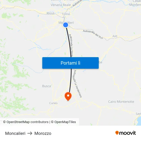 Moncalieri to Morozzo map