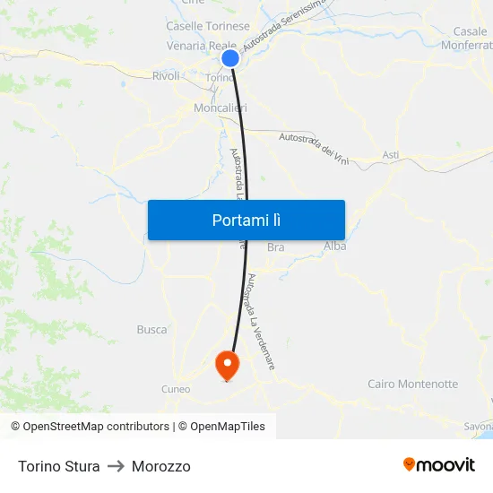 Torino Stura to Morozzo map