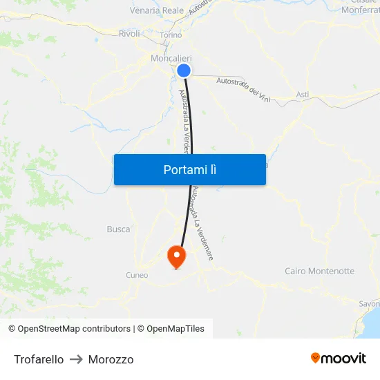 Trofarello to Morozzo map