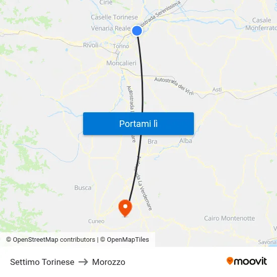Settimo Torinese to Morozzo map