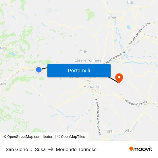 San Giorio Di Susa to Moriondo Torinese map