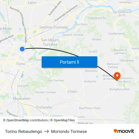 Torino Rebaudengo to Moriondo Torinese map