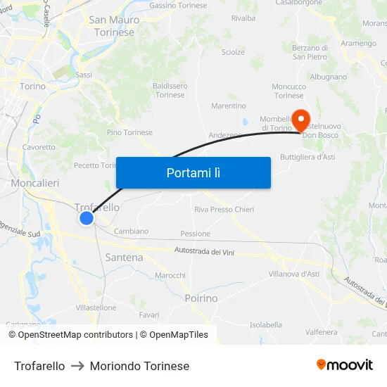 Trofarello to Moriondo Torinese map