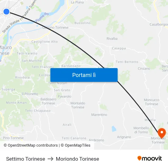 Settimo Torinese to Moriondo Torinese map