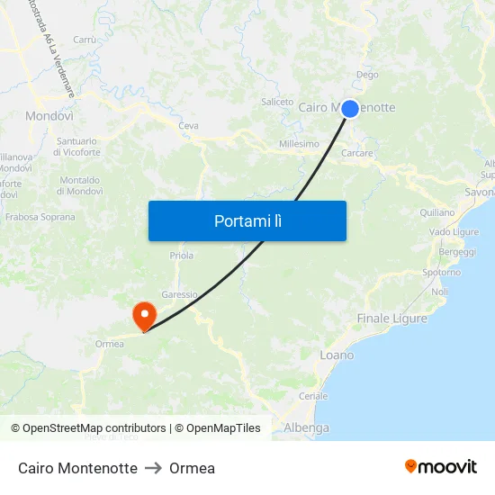 Cairo Montenotte to Ormea map