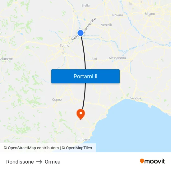 Rondissone to Ormea map