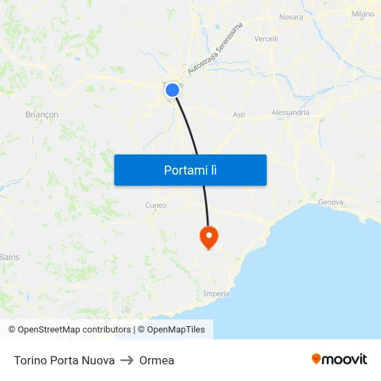 Torino Porta Nuova to Ormea map
