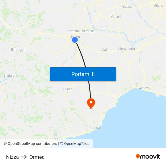 Nizza to Ormea map